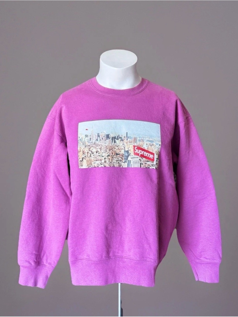Supreme Pink Crewneck Sweatshirt with Cityscape Graphic